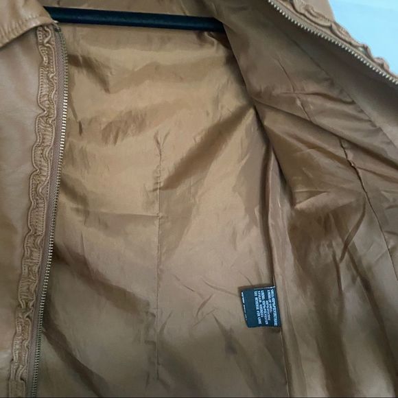 “SugarFly”  Brown Faux Leather Bomber Jacket - Picture 6 of 7